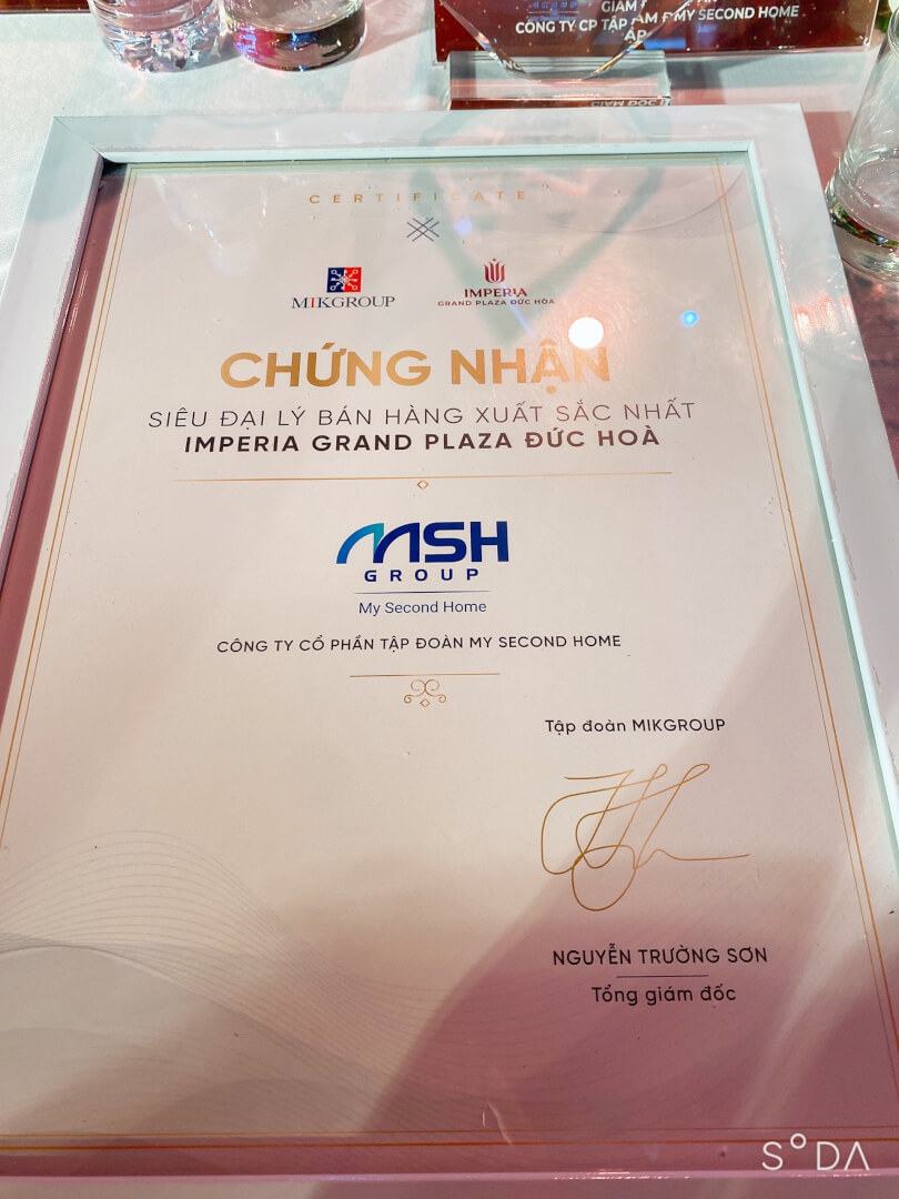 MSH Group ghi dấu ấn vàng tại đấu trường Imperia Grand Plaza với thành tích Siêu đại lý bán hàng xuất sắc nhất dự án