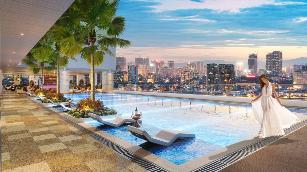 Phối cảnh bể bơi của Diamond Residence có chiều dài chuẩn Olympic