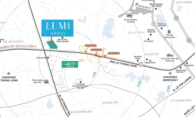 Dự án Lumi Hanoi nằm tại mặt đường Đại lộ Thăng Long, thuộc đại đô thị Vinhomes Smart City. Khu đất có diênn tích 5,6ha này vừa được Vinhomes “sang tay" cho CapitaLand..